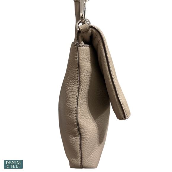 Tory Burch Thea Leather Foldover Crossbody Bag  Purse Gray Herron Tassel Neutral - Picture 10 of 16